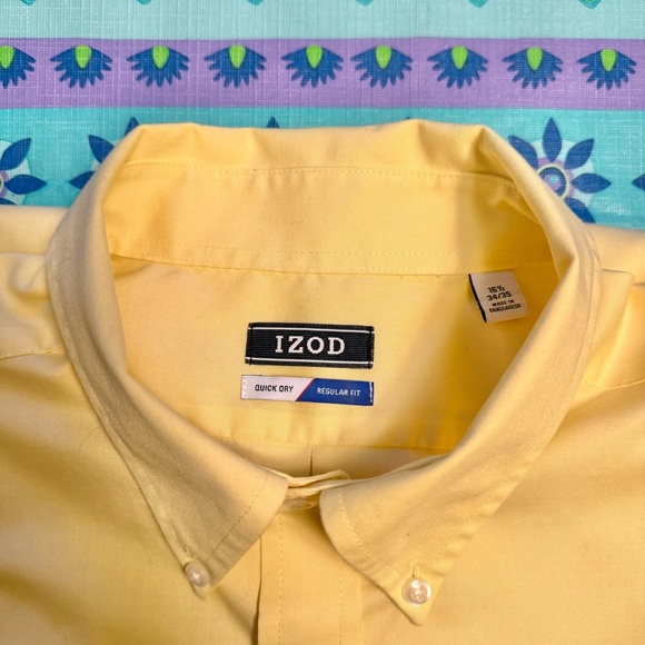 IZOD Quick Dry 16.5 Neck Men’s Regular Fit 34/35 Button Down Yellow Dress shirt - Picture 2 of 15